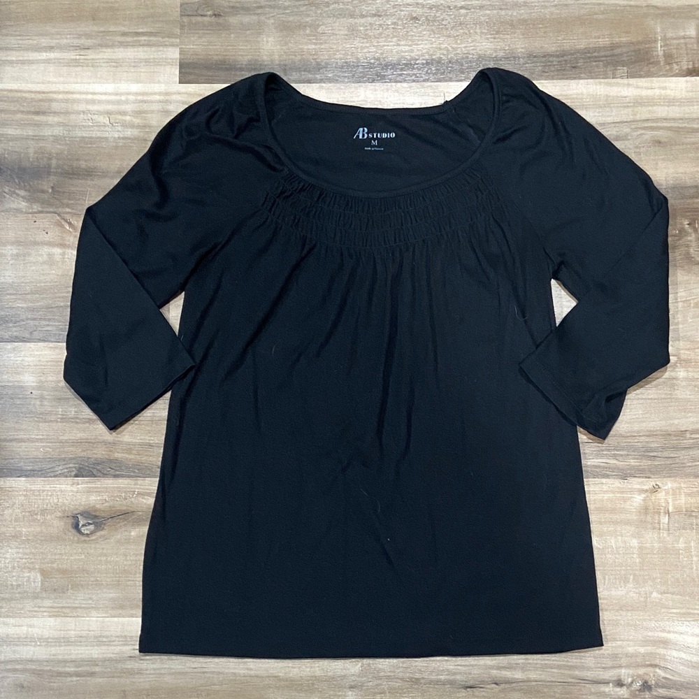 AB Studio Black 3/4 Sleeve Top